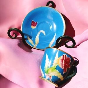 Occupied Japan Miniature Cup & Saucer (1945 - 1951) 2.5" Floral China Porcelain